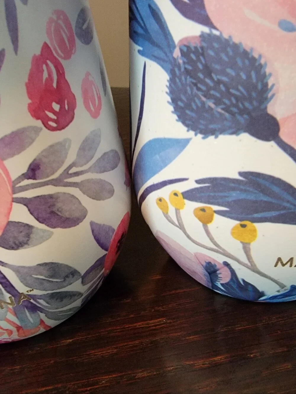 Two Manna Floral Stemless Wine Tumblers in Pink & Purple NWT